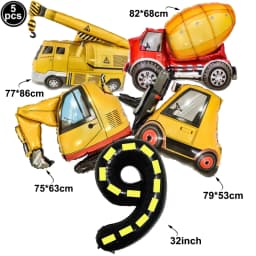 5pcs Construction Party Balloon 32'' Forklift Excavator Truck Balloon 1-9 Digital Foil Balloon Boy Construction Birthday Decors