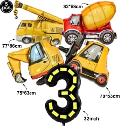 5pcs Construction Party Balloon 32'' Forklift Excavator Truck Balloon 1-9 Digital Foil Balloon Boy Construction Birthday Decors