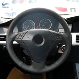 Car Steering Wheel Skin Cover Trim For BMW 5 Series E60 E61 2004 2005 - 2009 Black - red blue line Perforated Microfiber Leather