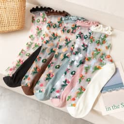 Floral Embroidery Crystal Silk Socks Summer Ultra-thin Transparent Vintage Lace Socks Women Sweet Girls Kawaii Cute Ruffle Socks