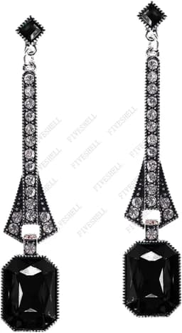 1920s Art Deco Antique Vintage Flapper Style Jet Black Rhinestone Extra Long Dangle Earrings Pearl Earrings Jewelry for Women