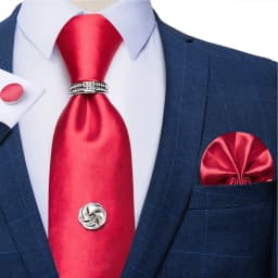 2023 Fashion Men's Tie Set Hanky Cufflink with Tie Tack Silver Ring 8cm Solid Classic Wedding Party Accessories Gravata Gift