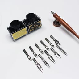 FEATTY Retro Dip Fountain Pen with 12 Nibs Art Calligraphy Writing Wooden Pen Set for Lettering Sketching Drawing Kit
