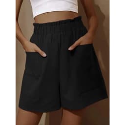 European and American Women's Cotton and Linen Flower Bud High Waist Shorts Fashionable Large Wide Leg Casual Shorts