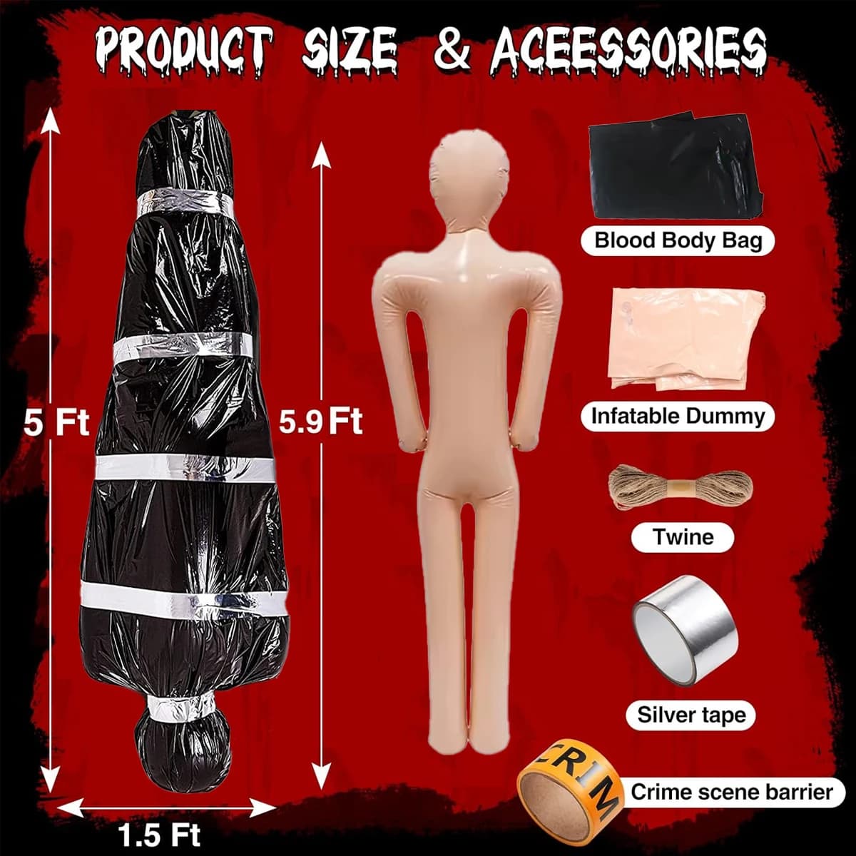 1 Set of 5Pcs Inflatable Human Model Full-Size Inflatable Dummy, Halloween DIY Decoration Role-Playing Props Fake Halloween Costume Display Yard Decoration