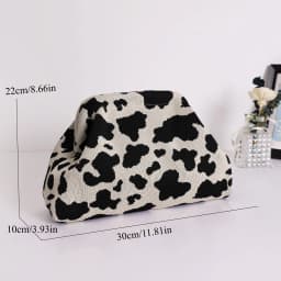 Trendy Cow Print Dot Handbag with High-End Color-Blocking Knitted Clip-On Design, Spacious and Versatile Fashion Tote.