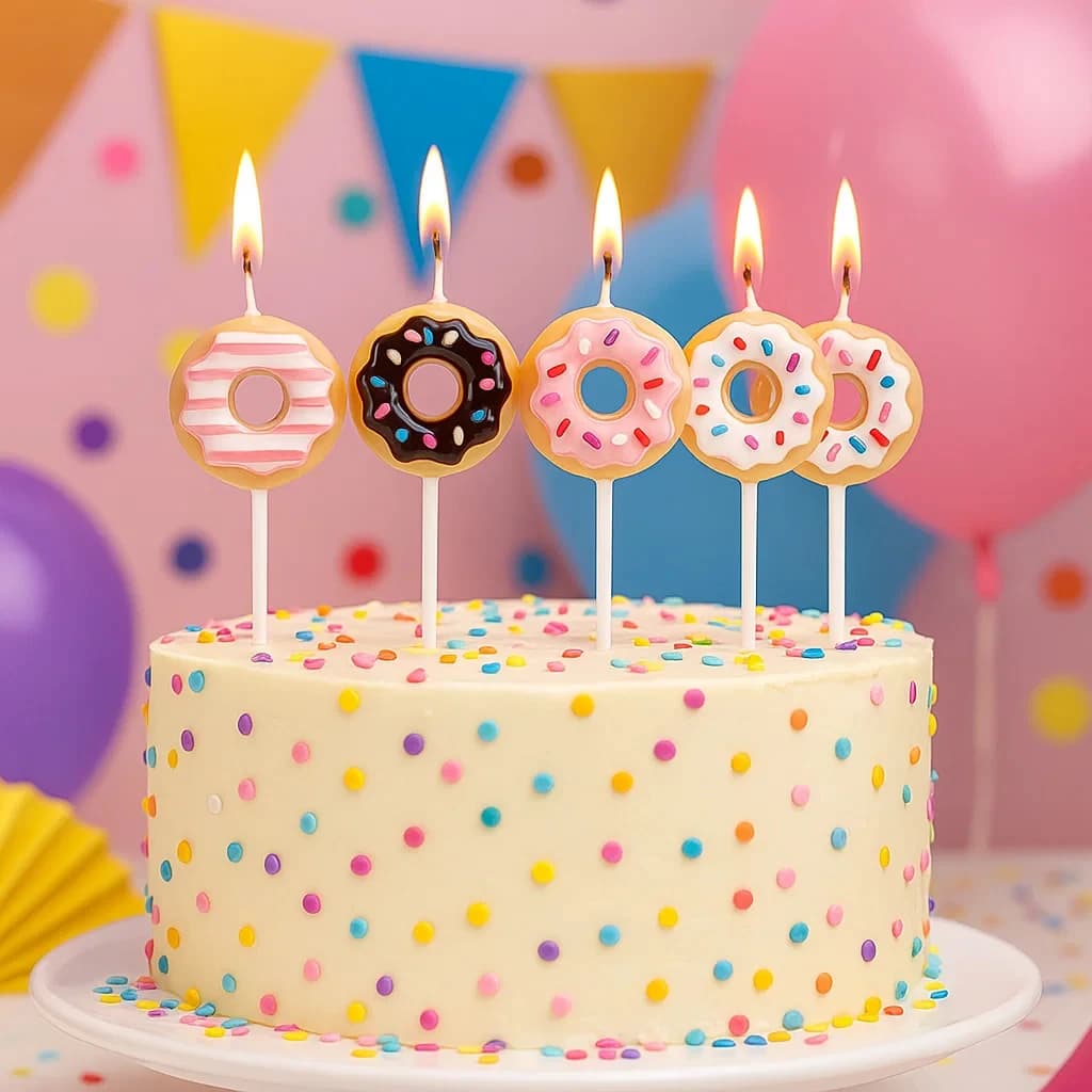 5PCS Cartoon Cake Candles Hot Selling Donuts Happy Birthday Children's Party Decorations Romantic Valentine's Day Gifts
