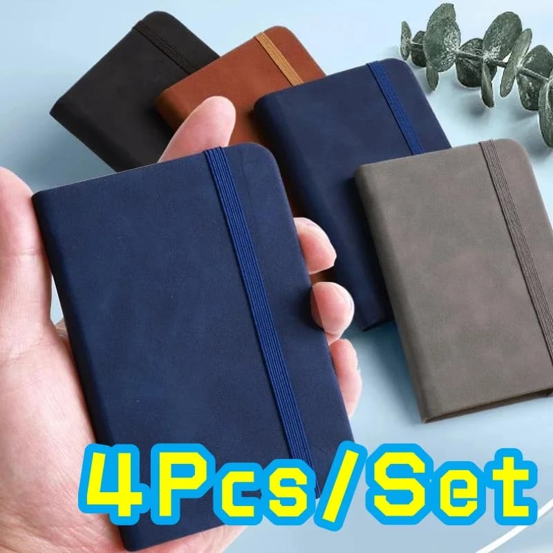 4Pcs Portable A7 Notebook Pocket PU Cover Mini Notepad Writing Paper Memo Pad Diary Book OfficeSupplies
