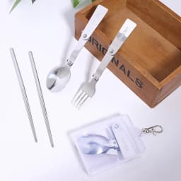 New 1Pc/3Pcs Portable Outdoor Cutleries Stainless Steel Spoon Fork Chopstick For Camping Travel School Use Folding Tablewares