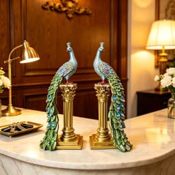 Luxury Couple Peacock Statue Resin Sculpture Gold Column Bird Figurine Home Decor Elegant Living Room Desk Ornament Gift