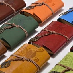 Vintage Leaf Hand Book Faux Leather Notebook - 75 Sheets Kraft Paper Leather Bound Daily Notepad for Lined Paper