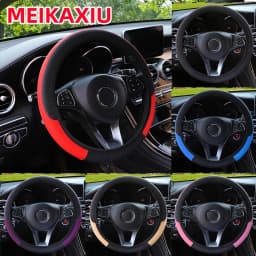 PU leather checkered embossed multi-color car rimless steering wheel cover suitable for 14.5 - 15 inch car interior accessories