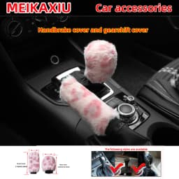 5PCS Winter Plush Leopard Print Car Steering Wheel Cover Handbrake Cover Gearshift Cover Shoulder Guard Cover Rimless