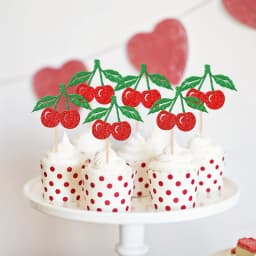 12/24pcs Cherry Cupcake Toppers Red Glitter Fruit Theme Sweet Cherry Cupcake Picks Cherry Theme Birthday Party Cake Decoration
