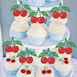 12/24pcs Cherry Cupcake Toppers Red Glitter Fruit Theme Sweet Cherry Cupcake Picks Cherry Theme Birthday Party Cake Decoration