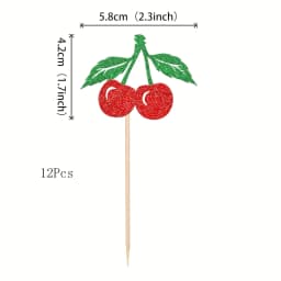 12/24pcs Cherry Cupcake Toppers Red Glitter Fruit Theme Sweet Cherry Cupcake Picks Cherry Theme Birthday Party Cake Decoration
