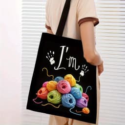 Women's Knitting Crochet Craft Tote Bag 2D Print Design with Yarn Balls, Needles & Tools Durable Polyester Casual Shoulder Bag