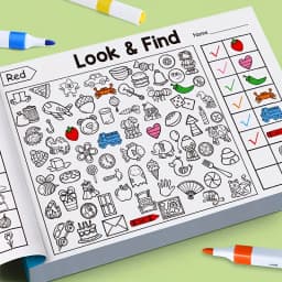 Kids Hidden Object Coloring Book with Find & Color 32 Pages - Interactive Seek & Color Activity Workbook for &, School, Home