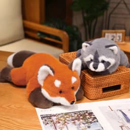 New Stuffed Anime Figure Doll Turned Red Panda Plushie Doll Fluffy Hair Red Raccoon Animals Hug Throw Pillow