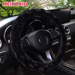 3D Artificial Rabbit Fur Steering Wheel Cover for Women Car Inner Ring Free 14.5-15 Inch Decorative Accessory