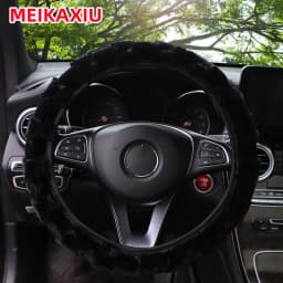 3D Artificial Rabbit Fur Steering Wheel Cover for Women Car Inner Ring Free 14.5-15 Inch Decorative Accessory