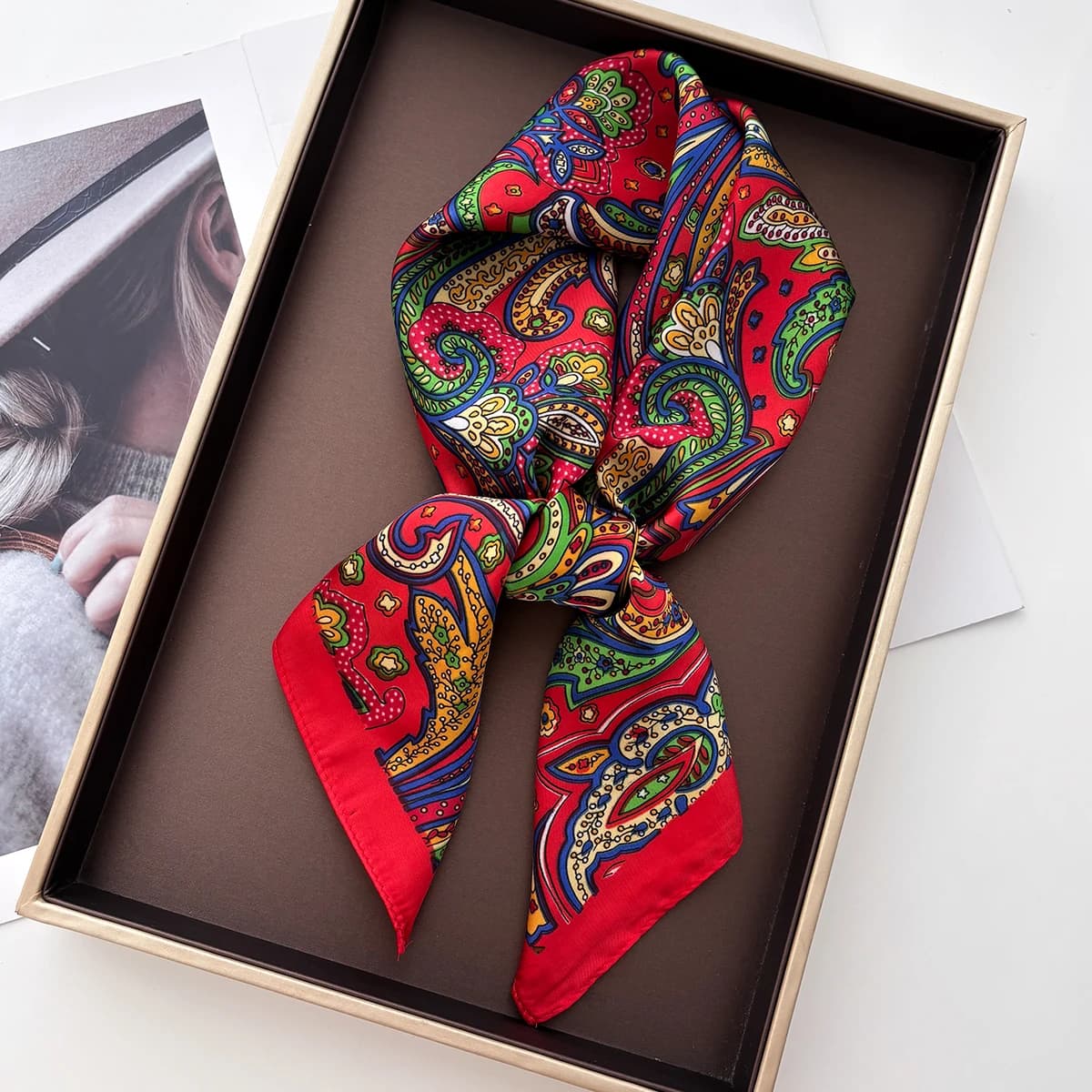 Luxury Soft Stain Silk Square Scarf For Women Cashew Print Neck Shawl Warps Elegant Neckerchief Bandanas Hijab For Beach Travel
