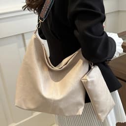 Retro PU Material Women's Bucket Tote Bag Set, Adjustable Wide Strap for Daily Need with Fashion Zipper Closure Polyester Lining