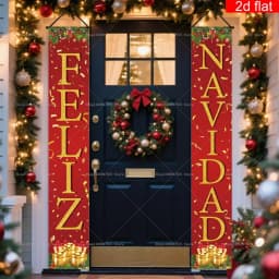 Spanish Merry Christmas Banners New Year Xmas Party Decor Couplets Porch Signs for Indoor Outdoor Porch Wall Hanging Banners