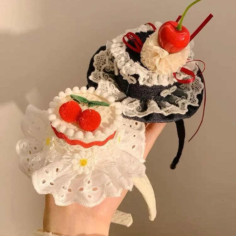 Cherry cake hat lace headband for women's birthday photo creative headband hair clip cute hair accessories