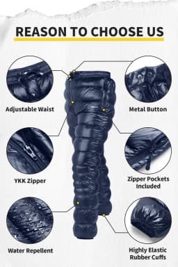 MAPLEAF Down Pants Winter Hiking Trousers Ultralight Warm Down Trousers 800FP Windproof Waterproof Ski Pants Camping Snow Pants