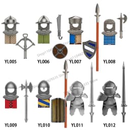 Medieval Military Castle Black Hawk Knight Building Blocks Gothic Cavalry Armor Shield Axe Soldier Figure Accessories Bricks Toy