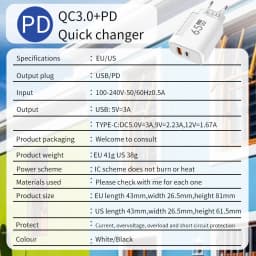GaN 65W Dual Ports Charger 2 In 1 EU/US Plug USB Type C QC3.0 Charger Fast Charging Wall Charger Quick Charging Power Adapters