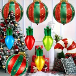 15pcs Christmas Light Bulb Balloon Set Red Green Aluminum Foil Balloons Christmas Party Decoration Holiday Hanging Decoration