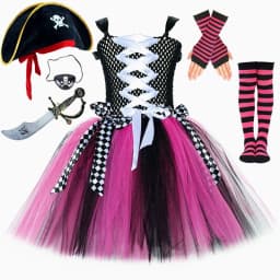 Girls for Hot Pink Black Pirate Costumes Captain Pirate Tutu Dress with Eyes Patch Head Bandana Kids Carnival Halloween Outfits