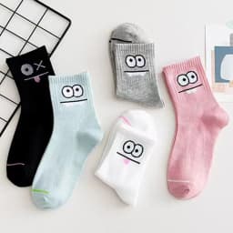 5 Pairs Cute Expression Print Socks – Comfy Funny Mid-Calf Crew Socks, All-Match Women’s Cotton Rich Casual Socks