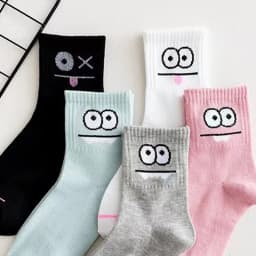 5 Pairs Cute Expression Print Socks – Comfy Funny Mid-Calf Crew Socks, All-Match Women’s Cotton Rich Casual Socks
