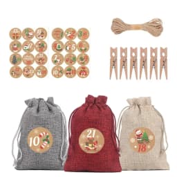 3/6/25/52pcs Multi Color Party Drawstring Gift Bag and 1-24 Round Label with Clip and Hemp Rope, Christmas Calendar Countdown
