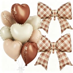 10Pcs 18" Sand White Apricot Heart Balloons 38" Cream Bow Foil Balloon Set - Birthday Baby Shower Valentine Wedding Party Decora