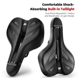 Bike Saddle with LED Taillight 6 Lighting Modes Memory Foam Padding TYPE-C Charging Weatherproof for Night Cycling Safety