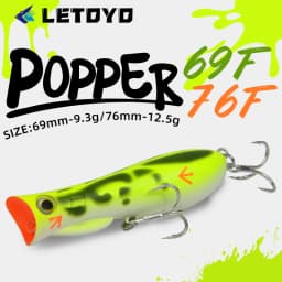 LETOYO 69F 76F Floating Popper Lure With Fins Steel Balls Hard Baits Artificial Baits Bass Lure Perch Bait Pike Fishing Lure