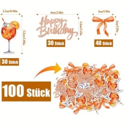 100pcs Happy Birthday Confetti Sequin Orange Juice Wine Glass Bowtie Confetti Scatter for Summer Beach Birthday Party Decoration
