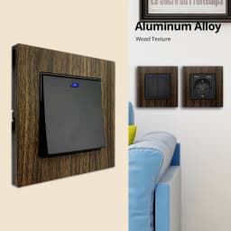 Wallpad Wood Texture Aluminum Alloy Panel EU Electrical Sockets And Wall Switches With LED 1 2 3 Gang 2 3 Way USB Charge Port