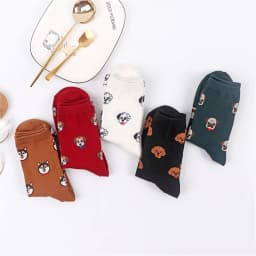 Unisex Funny Cartoon Dogs Head Socks Warm Soft Japanese Korean Cute Happy Puppy Husky Starling Dalmatian Teddy Cotton Sokken