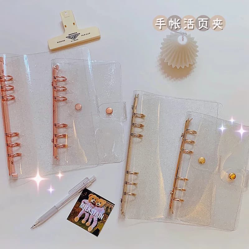 A5 A6 New Rose Gold PVC Transparent 6-Hole Loose-Leaf Binder Notebook Cover Diary Agenda Planner Paper Cover School Stationery