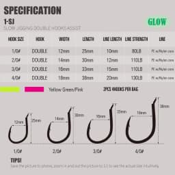 1-SJ Slow Jigging Twin Assist with Mustad Hooks Glow Jigging Hooks Sea-Bream Sea Fishing Hook