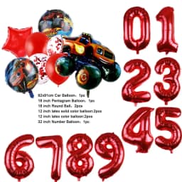 NEW Cartoon Monster Big Wheel Truck Theme Birthday Party Decoration Latex Aluminum Digital Balloon Baby Shower Boy Gift