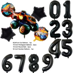 NEW Cartoon Monster Big Wheel Truck Theme Birthday Party Decoration Latex Aluminum Digital Balloon Baby Shower Boy Gift