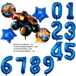 NEW Cartoon Monster Big Wheel Truck Theme Birthday Party Decoration Latex Aluminum Digital Balloon Baby Shower Boy Gift
