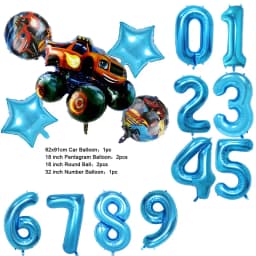 NEW Cartoon Monster Big Wheel Truck Theme Birthday Party Decoration Latex Aluminum Digital Balloon Baby Shower Boy Gift
