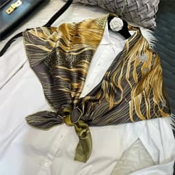 Coffee Gold 100% Mulberry Silk Women's Scarf Bandana Fashion Plaisley Style Square Scarves Hijabs Winter Brand Headscarf Foulard